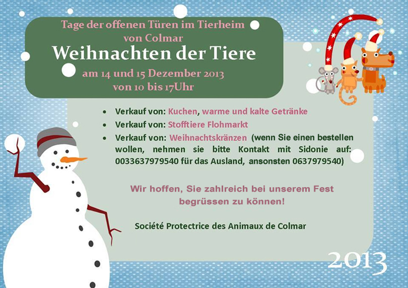 Tage der offenen Tren im Tierheim Colmar am 14. und 15. Dezember 2013